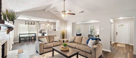 TV, fireplace, offices