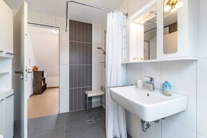 Shower, hair dryer, towels - Studio Apartment 'Hohenzollern' with Balcony and Wi-Fi (Gammertingen)