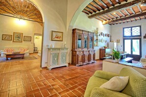 Télévision, cheminée, chaîne hi-fi