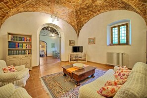 Télévision, cheminée, chaîne hi-fi