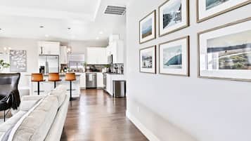 TV connectée, cheminée, livres