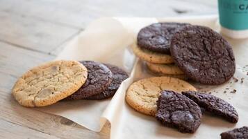 Cookies on a wooden surface.