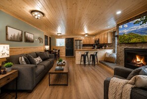 TV, fireplace, offices
