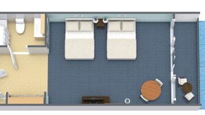 A 2-bedroom suite with a balcony, a bathroom, a dining area, and a small kitchen. - Stay in Style with Our Oceanfront Room 11th Floor (Myrtle Beach)