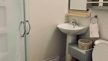 Douche, séchoir à cheveux, shampooing