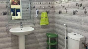 Shower, eco-friendly toiletries, hair dryer, towels