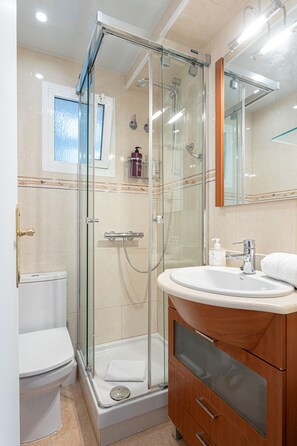 Secador de cabelo, toalhas de banho