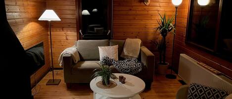 TV connectée, cheminée, livres