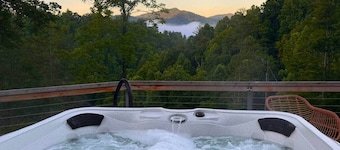 Romantic hot tub campfire mountains Brown