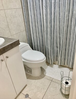 Dusche, Haartrockner, Handtücher, Seife