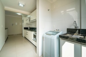 Apartment | Private kitchen | Blender, toaster oven, cleaning supplies, dining tables