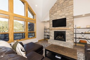 Smart-TV, Kamin, Bücher, Arbeitsbereiche