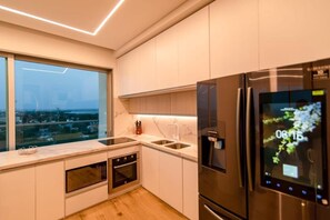 Fridge, microwave, coffee/tea maker