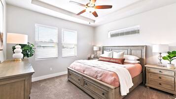 3 bedrooms, desk, iron/ironing board, travel crib