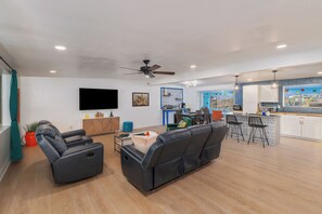Smart TV, video games, foosball, books