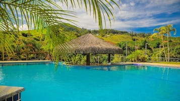 Indoor pool, outdoor pool, sun loungers