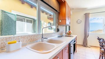 Fridge, oven, stovetop, coffee/tea maker