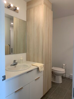 Haartrockner, Handtücher, Seife, Toilettenpapier