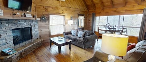 TV, fireplace