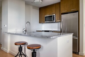 Fridge, microwave, oven, dishwasher