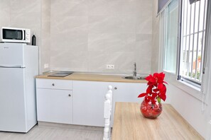 Kjøleskap, mikrobølgeovn, kokeplater og brødrister