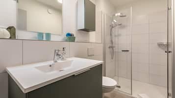 Regadera, secadora de cabello, toallas