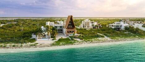 On the beach, beach towels