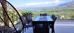 Outdoor dining - Villa ArGia with private pool and terraces with mountain & sea views in Chania (Exopoli, Chania)