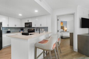 Fridge, microwave, oven, stovetop - 2nd Floor Beachfront Getaway in Two Bedroom Bliss (Myrtle Beach)