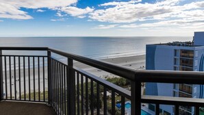 A balcony with a view of the beach and ocean. - Seaside Delight 10th Floor 3BR Angle OV Condo (Myrtle Beach)