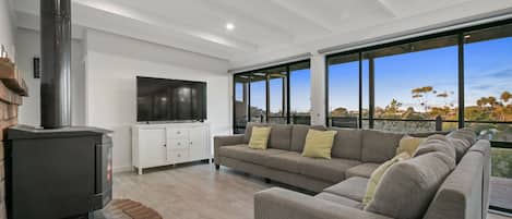 Smart TV, fireplace, DVD player