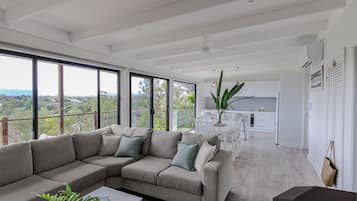 Smart TV, fireplace, DVD player