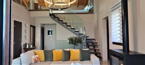 Panoramic Villa | Living area | Smart TV, fireplace - Villa ArGia with private pool & sea view (Apokoronas)