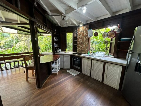 Fridge, microwave, oven, coffee/tea maker