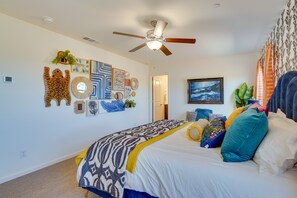 4 bedrooms, laptop workspace, iron/ironing board, free cots/infant beds