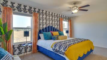 4 bedrooms, laptop workspace, iron/ironing board, free cots/infant beds