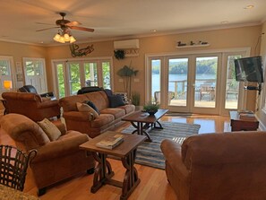 Smart TV, fireplace, DVD player, foosball