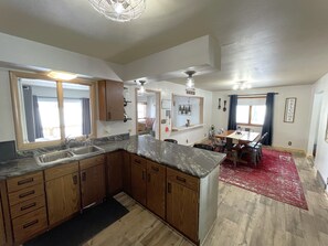 Microwave, oven, coffee/tea maker, cookware/dishes/utensils - Kick Back Kabin, Phillips Lakeside Getaway | Abundant Recreation (Phillips)