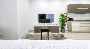 1 bedroom, desk, iron/ironing board, travel cot