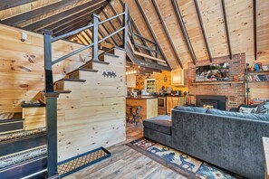 Smart TV, fireplace, foosball