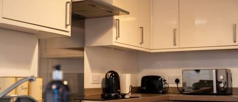 Fridge, microwave, oven, toaster