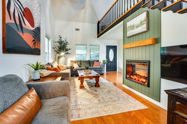 TV, fireplace, video games, books