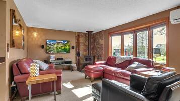 TV, fireplace, DVD player, stereo