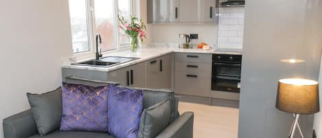 Fridge, microwave, oven, dishwasher