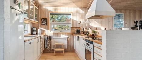 ثلاجة، موقد طهي مسطح، غسالة أطباق، ماكينة لصنع القهوة/الشاي