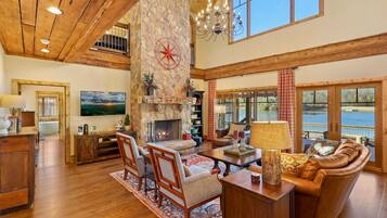 Smart TV, fireplace, foosball