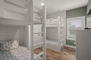 NH387C: Oak Island Cottage | Bedroom 4- Two Bunk Bed Sets - Oak Island Cottage: Pet Friendly, Semi-Oceanfront, Hot Tub and Community Pool! (Nags Head)