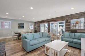 TV, fireplace - Currituck Cottage: Semi-Oceanfront, Private Hot Tub, Community Pool Access! (Nags Head)