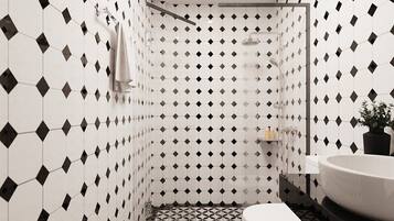 Family Double Room, Mountain View | Bathroom | Shower, rainfall showerhead, hair dryer, slippers