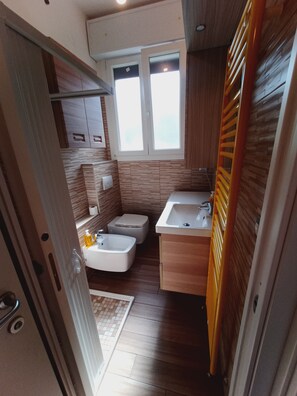 Shower, free toiletries, hair dryer, bathrobes